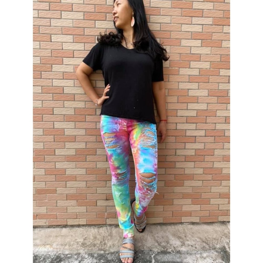 Shirley & Stone Tie Dye Distressed Skinny Jeans, Neon